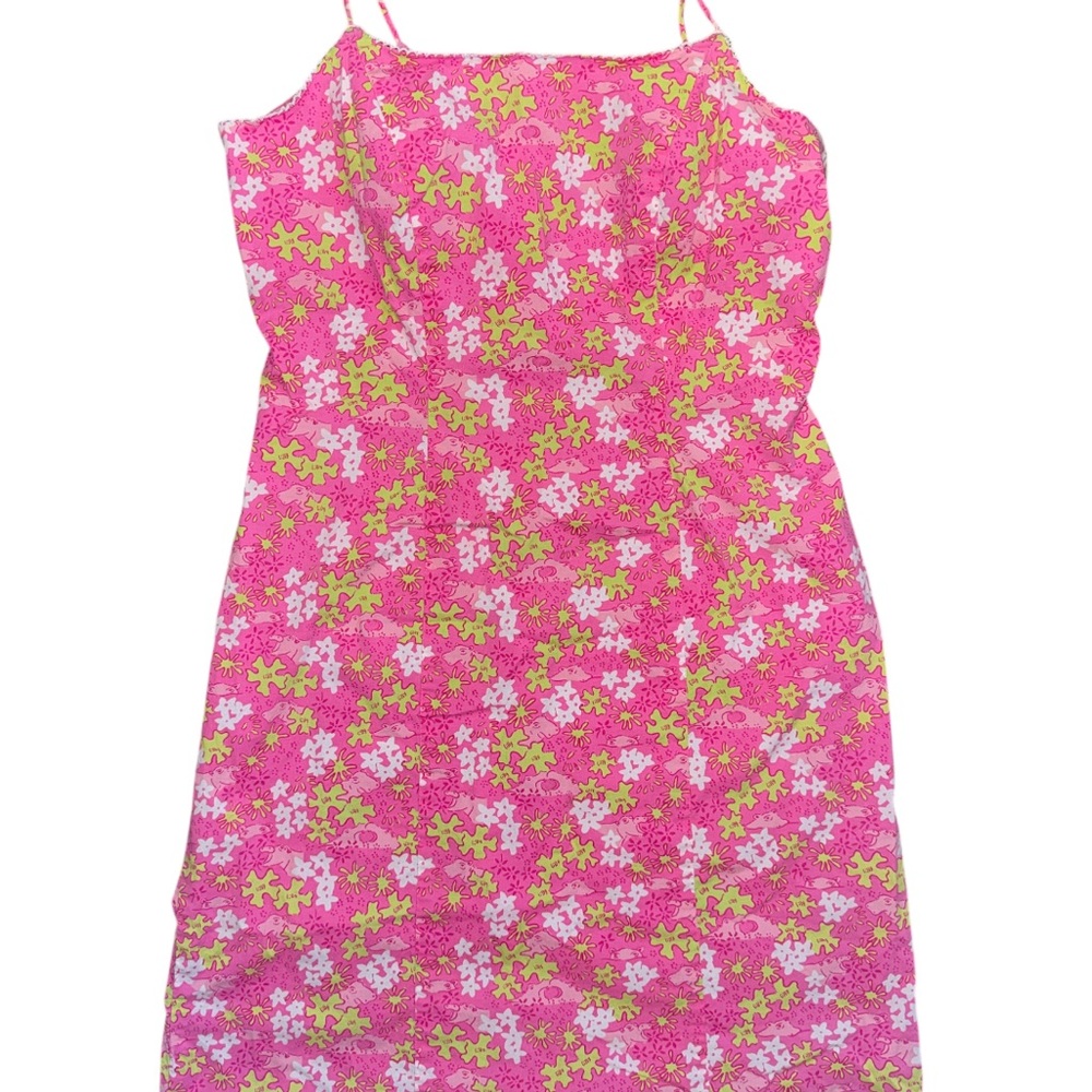 Vintage Lilly Pulitzer pink spaghetti strap floral hippo pattern dress size 6